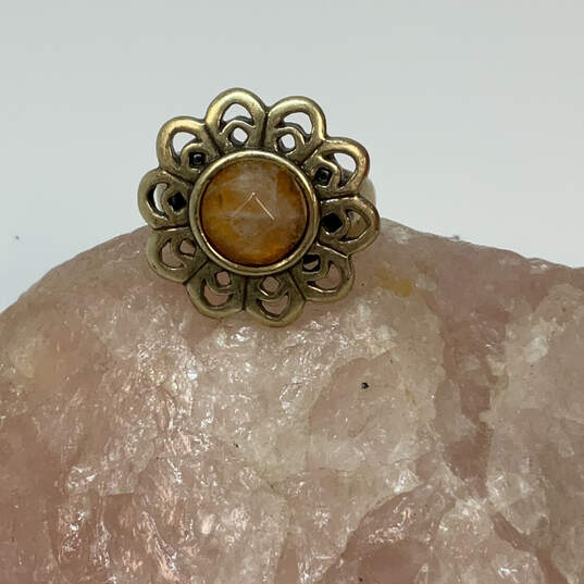 Designer Lucky Brand Gold-Tone Orange Faceted Stone Boho Flower Ring image number 1