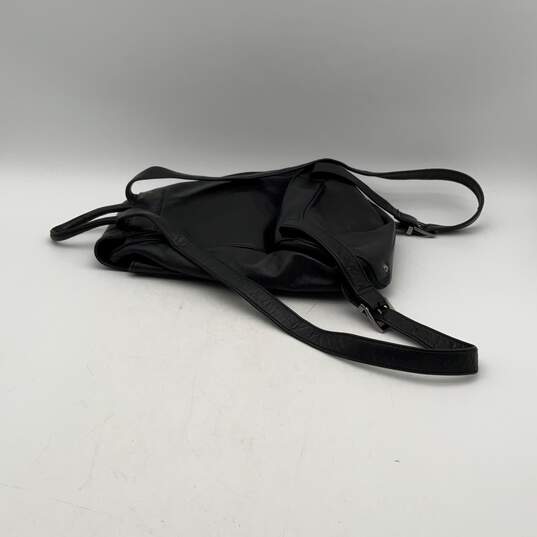 Perlina Womens Black Leather Adjustable Strap Zipper Pocket Backpack Bag Purse image number 4
