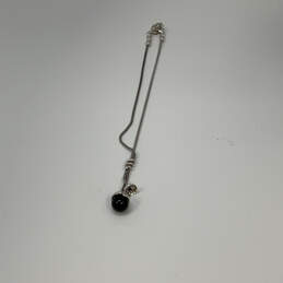 Designer Brighton Silver-Tone Chain Black Stone Pendant Necklace With Bag