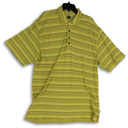 Mens Multicolor Striped Collared Short Sleeve Casual Polo Shirt Size Large