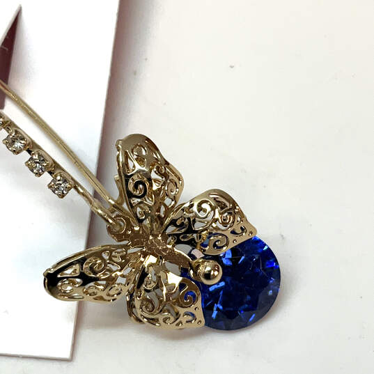 Designer Betsey Johnson Gold-Tone Rhinestone Butterfly Dangle Earrings image number 4
