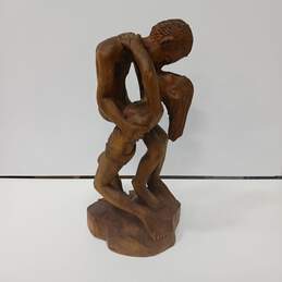 Handcarved 23-Inch Wood Loving Couple Sculpture