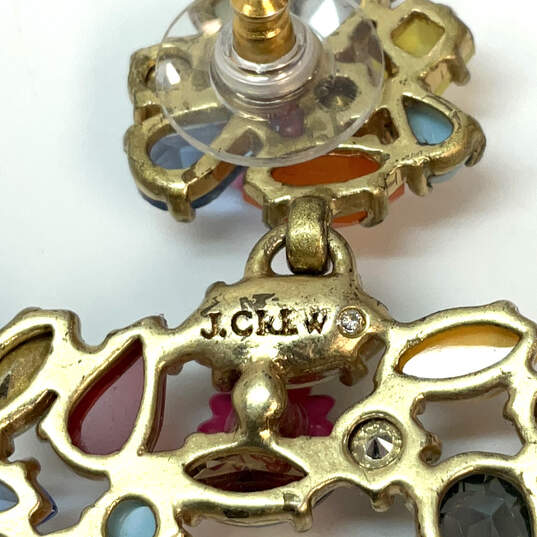 Designer J. Crew Gold-Tone Multicolor Floral Crystal Stone Hoop Earrings image number 5