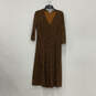 Womens brown Black Animal Print 3/4 Sleeve V-Neck Midi Shirt Dress Size 8R image number 1