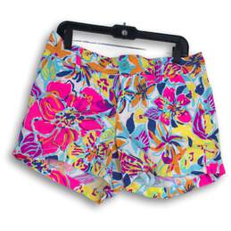 Lilly Pulitzer Womens White Floral Slash Pocket Flat Front Chino Shorts Size 12
