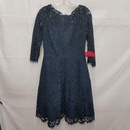 NWT Eliza J. WM's Midnight Blue Lace & Satin Midi Dress Size 10