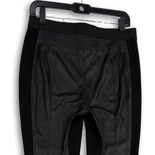 Womens Black Leather Elastic Waist Pul-On Moto Ankle Leggings Size Medium image number 4