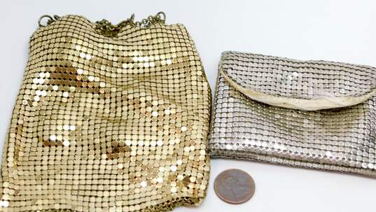 Vintage Whiting & Davis Goldtone & Silvertone Mesh Chain Drawstring Purse Bag & Wallet 121g image number 6