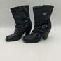 Womens Black Leather Studded Square Toe Side Zip Mid Calf Biker Boots Sz 9 image number 4