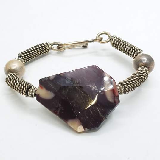 Buy the Sterling Silver Dark Purple Stone Tribal 5inch Hook-and-Eye Bracelet  27.9g