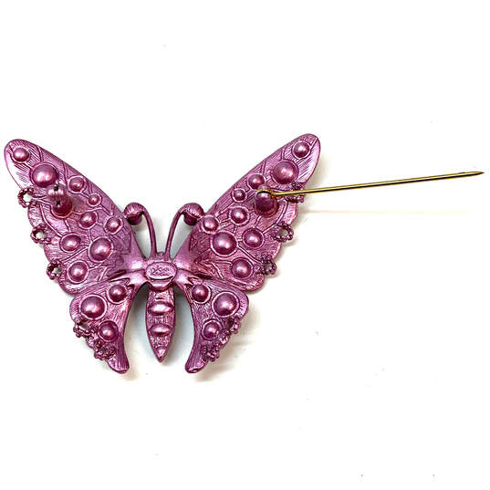 Designer Joan Rivers Gold-Tone Pink Enamel Rhinestones Butterfly Brooch Pin image number 4