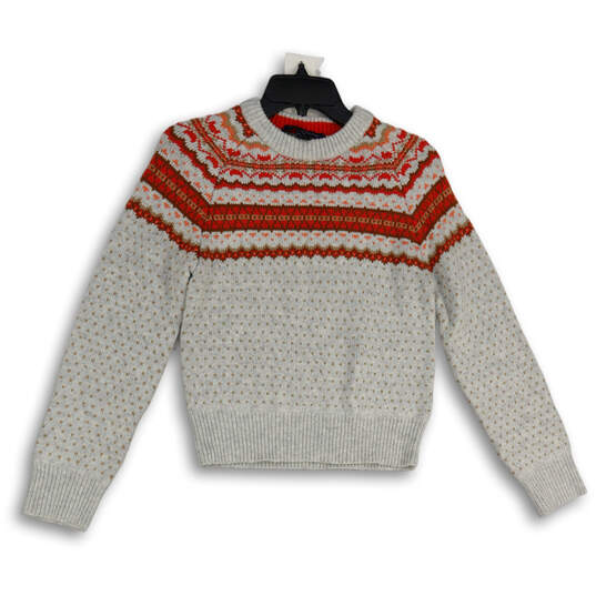 Womens Gray Red Fair Isle Crew Neck Long Sleeve Knit Pullover Sweater Sz XS image number 1