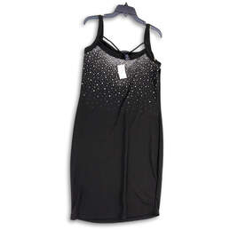 NWT Womens Black Silver Studded Sequins Knee Length Sheath Dress Size 14/16