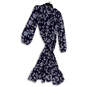 Womens Blue White Floral Long Sleeve Ruffle Knee Length Shirt Dress Size M image number 2