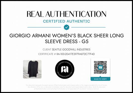 Giorgio Armani Women's Black Sheer Long Sleeve Dress Size 10 AUTHENTICATED image number 2