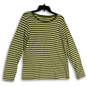 Womens Green White Striped Round Neck Long Sleeve Pullover T-Shirt Size XL image number 1