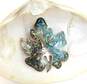 (G) Mexico 925 Abalone Shell Inlay Leaf Pendant Brooch 7.8g image number 4