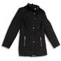Womens Black Long Sleeve Snap Front Hooded Quilted Jacket Size Small image number 1