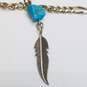 Sterling Silver Turquoise Nugget Figaro Chain Feather 18inch Necklace 21.2g image number 4