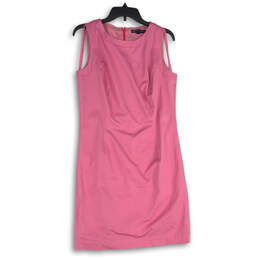 Womens Pink Sleeveless Crew Neck Back Zip Regular Fit Shift Dress Size 10