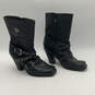 Womens Black Leather Studded Square Toe Side Zip Mid Calf Biker Boots Sz 9 image number 3