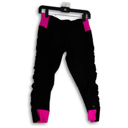 Womens Black Pink Elastic Waist Zipper Pocket Cropped Leggings Size Small