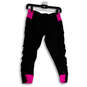 Womens Black Pink Elastic Waist Zipper Pocket Cropped Leggings Size Small image number 1