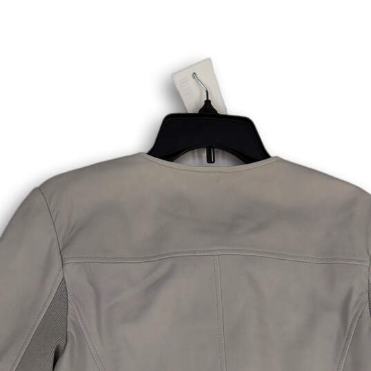 Womens Gray Leather Crew Neck Long Sleeve Full-Zip Jacket Size Large image number 4