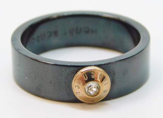 Henri Bendel Designer Black Enamel Bangle Bracelet with Ring image number 5