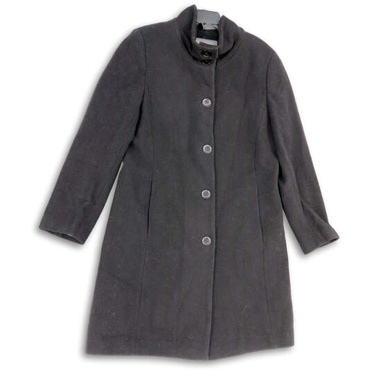 Womens Gray Long Sleeve Pockets Mock Neck Button Front Overcoat Size 12 image number 1