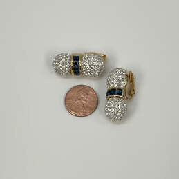 Designer Swarovski Gold-Tone Clear Rhinestone Bule Stone Clip On Earrings alternative image