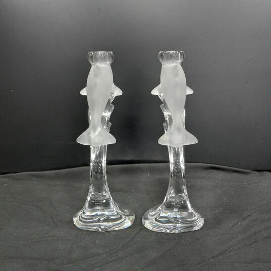 2pc Set of Lenox Full Lead Crystal Dolphin Candlesticks image number 4