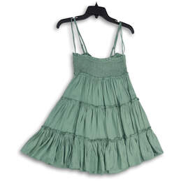 Womens Green Sleeveless Square Neck Smocked Tiered Short A-Line Dress Sz S