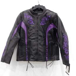 Xelement Women's 'Gemma' Biker Black and Purple Leather Embroidered Jacket XXL
