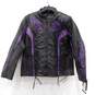 Xelement Women's 'Gemma' Biker Black and Purple Leather Embroidered Jacket XXL image number 1