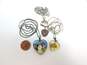 Artisan 925 Sterling Silver Glass Floral Resin & Druzy Quartz Pendant Necklaces 28.6g image number 3