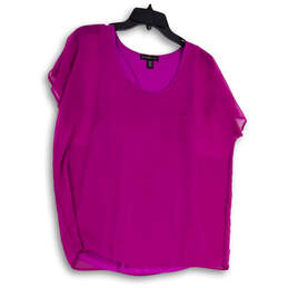 Womens Purple Round Neck Pocket Classic Pullover Blouse Top Size Medium