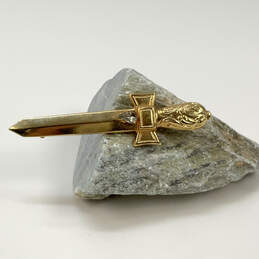 Designer Kirks Folly Gold-Tone Engraved Rhinestone Sword Brooch Pin