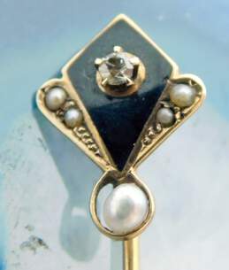 VNTG 10K Yellow Gold Diamond Accent & Seed Pearl Stick Pin Brooch 2.0g alternative image
