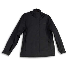 Womens Gray Long Sleeve Hooded Full-Zip Rain Jacket Size Large