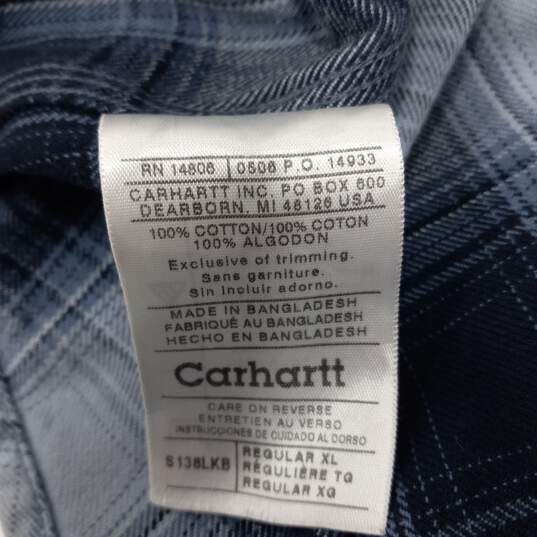Carhartt Men's Blue Plaid Button-Up Long Sleeve Shirt Size XL image number 4