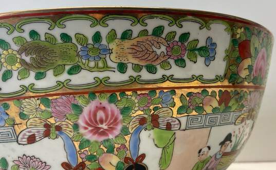 Oriental Porcelain Bowl Chinese Motif 14 inch Wide Asian Pottery Bowel image number 3