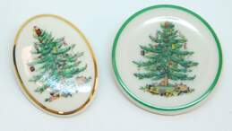 2 Vintage Spode Christmas Tree Cheer Porcelain Brooches 34.9g alternative image
