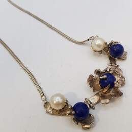Sterling Silver 14K Gold Overlay Lapis FW Pearl Necklace 29.3g