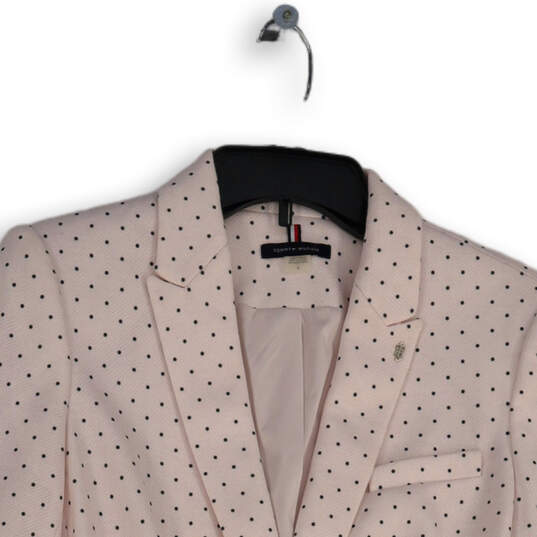 Womens Pink Polka Dot Notch Lapel Long Sleeve One Button Blazer Size 6 image number 3