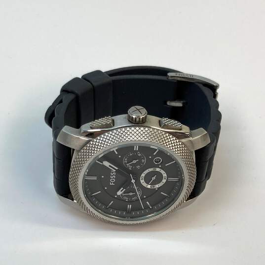 Designer Fossil FS-4486 Silver-Tone Black Strap Chronograph Wristwatch image number 2