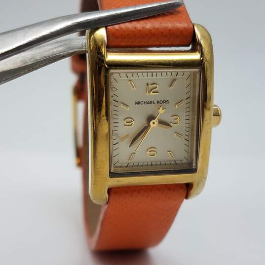 Michael Kors Tank 18mm Gold Tone Case with Orange leather strap Lady's Stainless Steel Quartz Watch image number 5
