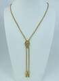Vintage 14k Yellow Gold Etched Shield Opal Tassel Lariat Necklace 33.5g image number 4
