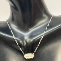 Designer Kendra Scott Elisa Silver-Tone Oval Shape Classic Pendant Necklace