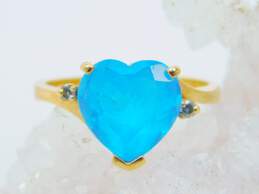 Romantic 10K Yellow Gold Blue Topaz Heart & Diamond Accent Ring 3.1g
